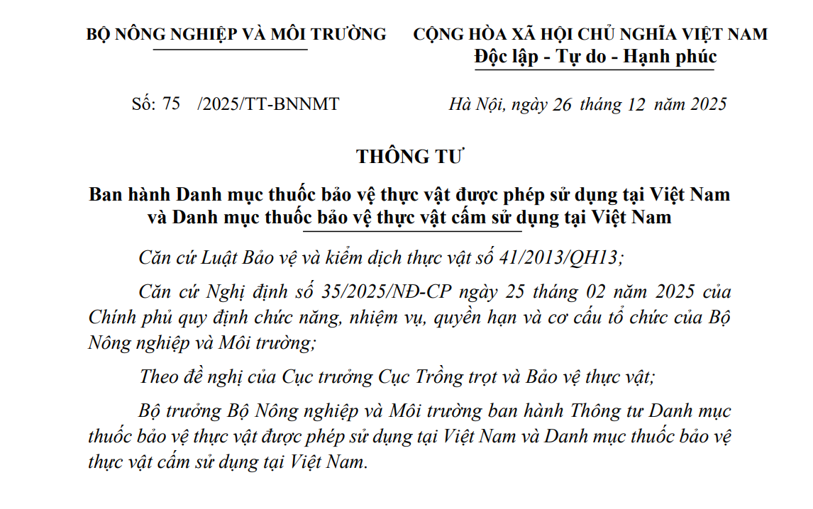 Danh mục thuốc BVTV 2026