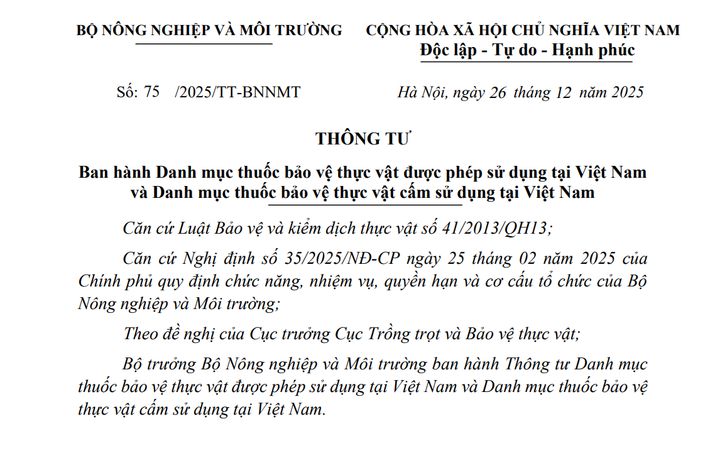 Danh mục thuốc BVTV 2026